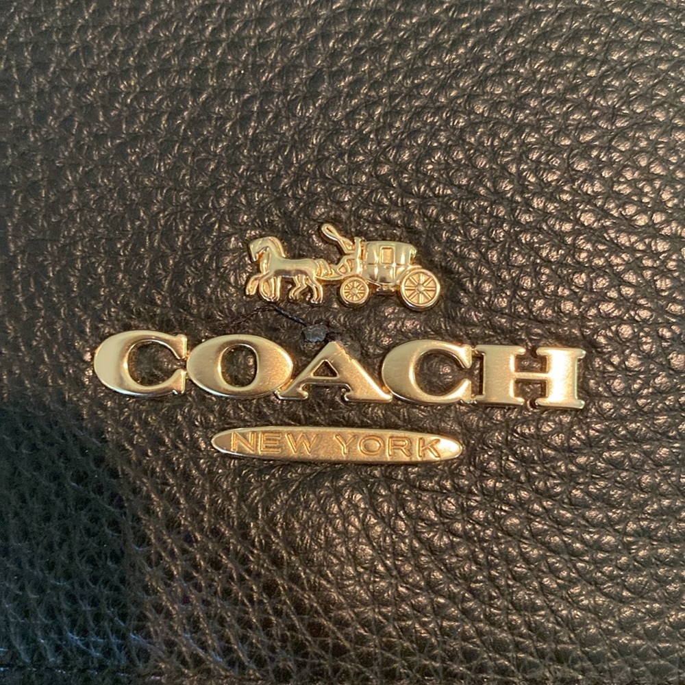 NWT Black Coach Messenger Black pebble leather with signature dark brown strap. - Picture 13 of 15